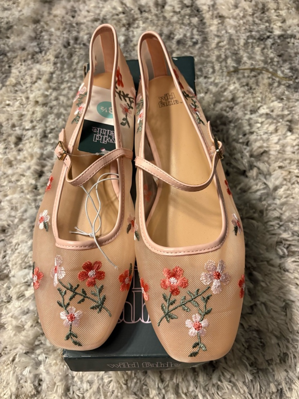 Embroidered Floral Slingback Flats in Blush Pink